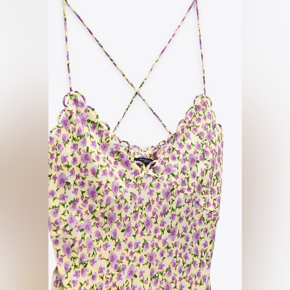 Zara Dainty Floral Strappy Slip Midi Dress with Scalloped Top 💐